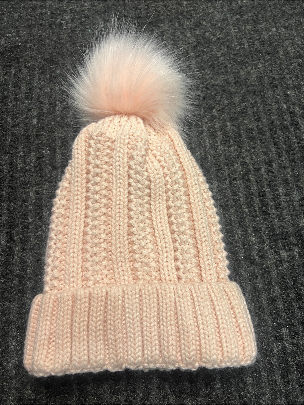 NWOT Toddler Pink Knit Pom Pom Winter Hat Satin Lined Soft Beanie